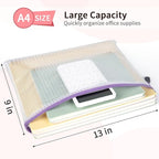 Umriox Mesh Zipper Pouch Puzzle Bags, 13.0x9.0 in (12 Colors, 12 Packs), Letter Size A4 Size Zipper Bags for Office Supplies Travel Accessories