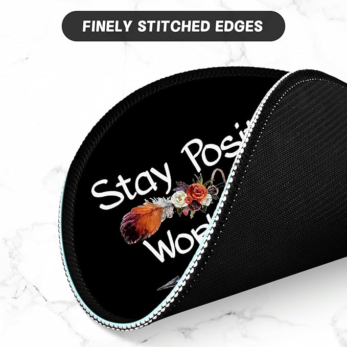 ITNRSIIET Round Mouse Pad with Stitched Edge Premium-Textured Waterproof Non-Slip Rubber Base Desktop Protection Mat Diameter 8.7 inches, Inspirational Quote Black