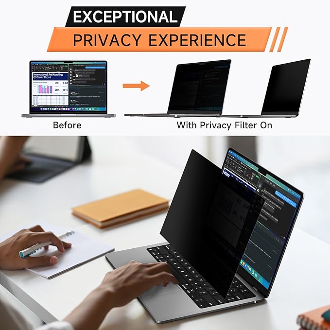 Privacy Screen for MacBook Air 15 Inch (2023-2025, M2, M3, M4), Matte Anti Glare Blue Light Filter, Nano No Glue Anti Spy Black Protector for Mac Air 15.3In Laptop