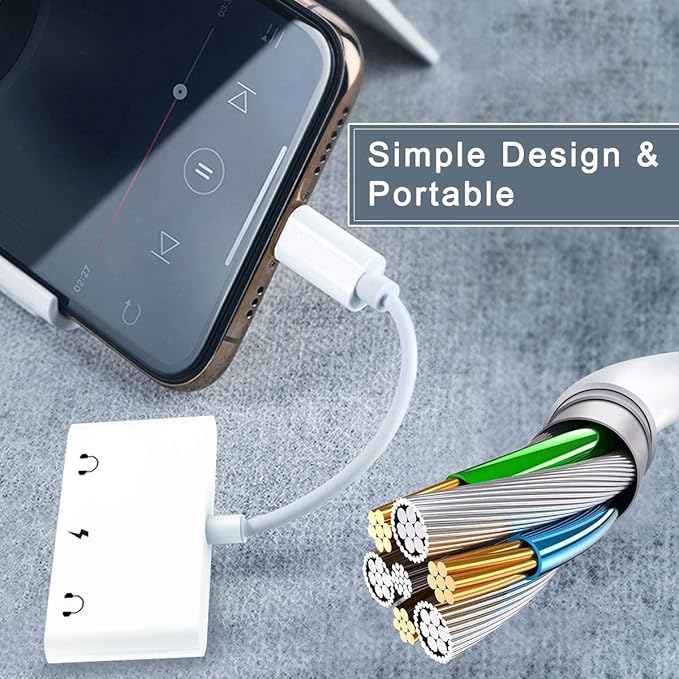3in1 Lighting to 3.5mm,Headphone Adapter for iPhone, Dual Earphone Jack Audio and Charging Adapter,Headphone Splitter for iPhone 14/13/12/11/XS Max/XR/8/7 Plus /6/ iPad,Support iOS 10 to16
