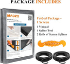 MAGZO Window&Door Screen Replacement Kit, 86" W x 196" L, with Retainer Spline(Total 65.6 FT) and Press-Fit Roller Tool, Polyester Scratch-Proof, Adjustable Mesh for Windows&Doors&DIY Projects, Grey