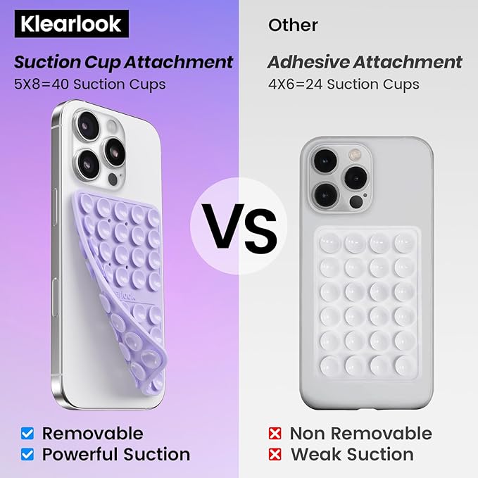 2PCS Silicone Suction Cup Phone Case Mount Double Sided, Hands-Free Phone Accessories Holder for Selfies and Videos, Silicon Sticky Phone Grip for iPhone and Android Transparent&Lavender