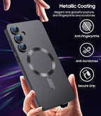 Magnetic for Samsung Galaxy S24 Case [Compatible with MagSafe][Built-in Camera Lens Protector] Slim Soft Silicone Bumper Shockproof Metallic Luster Phone Case (Black)