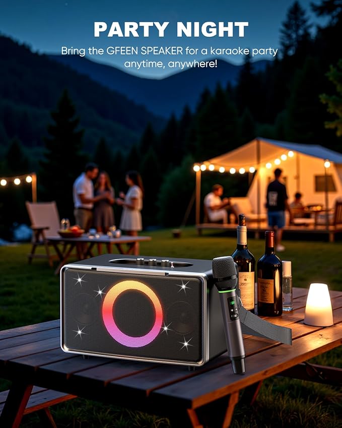 GFEEN Portable Bluetooth Speaker: 100W(160W Peak), 15H Playtime, Wireless Speakers with Microphone, 5″ Subwoofer, Loud Sound, Light Show, Fast Charging for Outdoor, Party, Backyard(Silver with 1Mic)