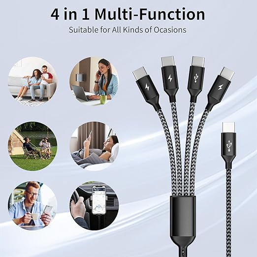 USB C Splitter Multi Charging Cable 2Pack, Dual Type C Charger Cord,4 in 1 Multiple Nylon Braided Cable with 4 Type-C Connectors Compatible with iPhone 15 Pro Max/Samsung Galaxy/Tablets/Google-5FT.