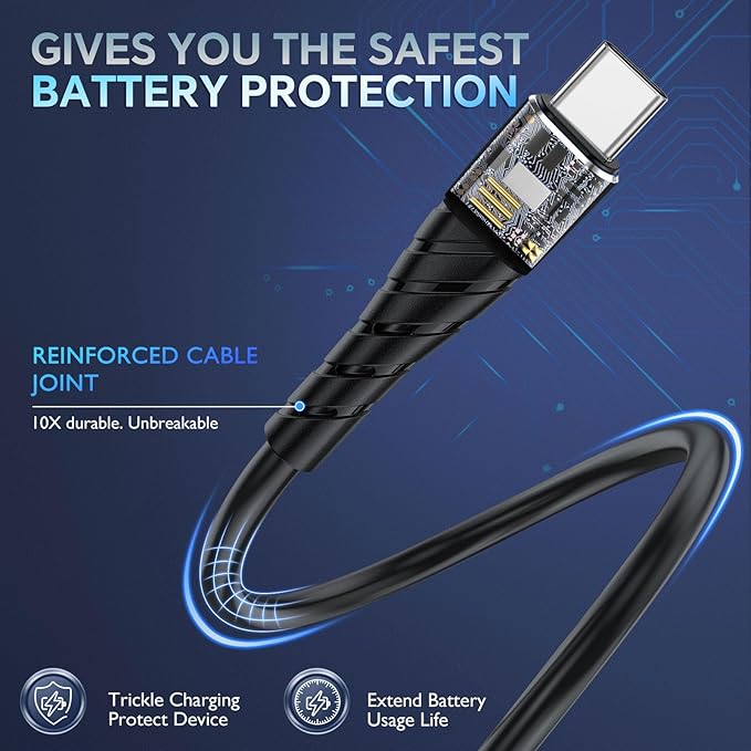 OIITH USB C Cable, USB A to USB C 3A Fast Charging (3FT 3Pack) Phone USB Type-C Charge Cable Android Charge Cord USB C Charger Cable for iPhone 15 Plus/Pro/Pro Max/Samsung/Pad/Laptop/LG/-Blue