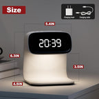 Digital Alarm Clock with Wireless Fast Charging Station 15W Touch Smart Lamp for Bedside,3 Colors Nightlight Adjustment Night Lamp for Living Room,Bedside,Heavy Sleepers (White+Cable&Adapter)