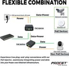 PROCET Gigabit PoE++ Injector 90W, IEEE802.3 af/at/bt Compliant 10/100/1000Mbps Industrial PoE Adapter with Wide Temp -40°F to 149°F, 6KV Surge Protection, 50-5V DC Jack/ 2PIN Input, PT-PSE109GBRO-D
