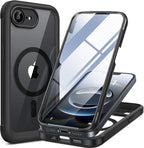 Miracase Magnetic for iPhone 16e Case Full-Body Phone with Built-in Glass Screen Protector, [Compatible with MagSafe] Military Drop Proof 16 E Cover Bumper 6.1 inch, Black
