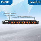 10 Outlet Horizontal 1U PDU Rack Mount Power Strip - Surge Protection,10 Individual Led Switches，AC 100V-240V-15A.for Network Server Racks, 6 ft Heavy Power Cord, ETL Listed