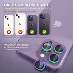 Choiche [3+1 for iPhone 14 Pro/iPhone 14 Pro Max Camera Lens Protector, 9H Tempered Glass Camera Cover Screen Protector Metal Ring Decoration Accessories (Colorful)