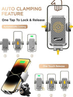Wireless Car Charger, Phone Holders for Your Car, 15W Auto Clamping Phone Mount Car Accessories for iPhone 16 15 14 13 12 Mini Pro Max, Samsung Galaxy S24 Ultra S23 S22+ Note 20, etc - Silver