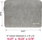RAINYEAR 15 Inch Laptop Sleeve PU Suede Leather Case Padded Cover Water Resistant Carrying Computer Bag Compatible with 15.4 MacBook Pro/Air, Surface Laptop 3/4 15", New XPS 15 Touch(Gray)