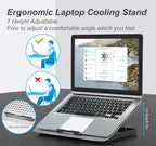 ICE COOREL Aluminum Laptop Cooling Pad, Laptop Cooler Stand with 7 Height Adjustable, Laptop Fan Cooling Pad for Laptop 12-15.6 Inch, Notebook Cooler Pad with Two USB Port (Silver)