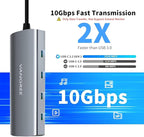 VANGREE USB C Hub, 3 USB 3.2 Gen 2 Ports with 10Gbps, 4K@60Hz HDMI, 100W Power Delivery, 3 USB-A 3.0 Ports, USB C Splitter Multiport Adapter Extender for MacBook Pro/Air, iPad Pro, Mac mini and More