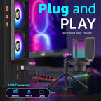 IXTECH USB Gaming Microphone for PC, RGB Condenser Microphone with Tripod Stand, Pop Filter, Rotate Gain Button, and Quick Mute, Noise Cancellation Computer Mic for Streaming, Gaming, Podcasting
