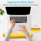 Dapesuom Enlarge Keyboard Wrist Rest, Memory Foam Wrist Cushion for Desk Mats Support, Cute Typing Pain Relief Keyboard Mouse Pad Rests Set with Non-Slip Base for Gaming Laptop Office, Apricot Yellow