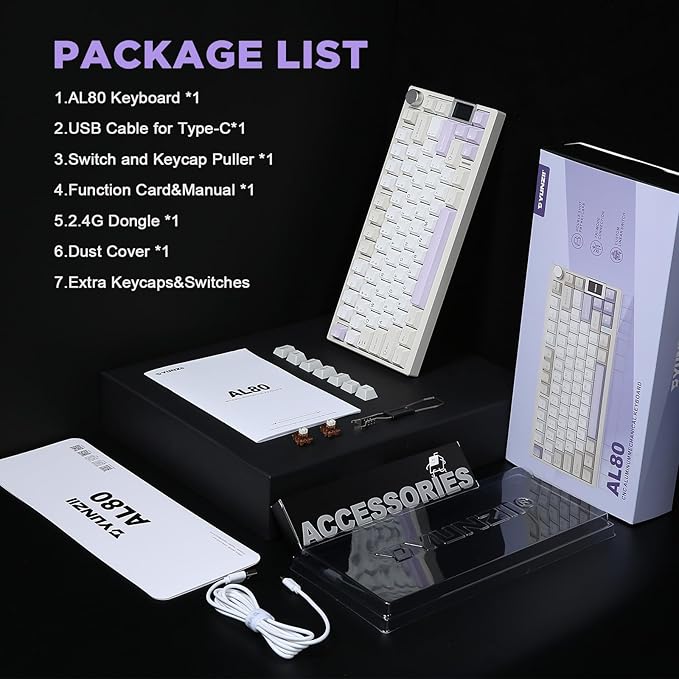 YUNZII AL80 Wireless Mechanical Keyboard,Full Aluminum CNC, Smart LCD Display,Hot Swappable Gasket Mount 75% Layout with Knob,BT/2.4G/USB-C,QMK/VIA Support for Win/Mac (Beige, Gateron Zero Switch)