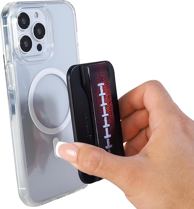 LoveHandle PRO MagSafe Compatible Magnetic Phone Grip w/Kickstand - Mount, Strap and Stand for Smartphone and Tablet - MagSafe Ring Included - Fits All Devices - Football