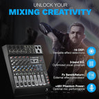 Professional 6-Channel Audio Mixer, Phenyx Pro DJ Sound Mixer Board w/Flexible AUX, BUS, SUB Routing, 16 DSP, BT Streaming & USB-B PC Recording, Mixing Console for Stage, Home Studio (PTL-600)