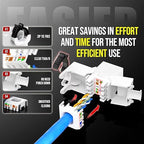 AMPCOM CAT6 RJ45 Keystone Jack - Reusable UTP Ethernet Wall Jack with Adjustable Ratchet Lock Design, No Tool and Zip Tie Required - 50u Gold Plated - White (2-Pack)