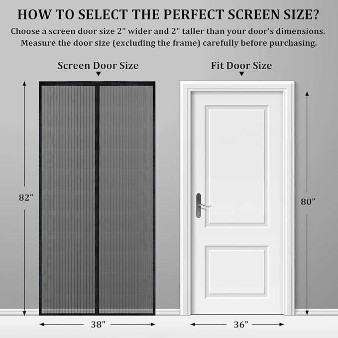 Magnetic Screen Door - Self Sealing, Heavy Duty, Hands Free Mesh Partition Keeps Bugs Out Let Breeze in- Pet and Kid Friendly - Keep Open Feature - Fit Door Size 36 x 80 Inch