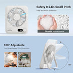 WHATOOK Small Desk Fan Personal Fans: 5000mah 25 Hours Battery Office Quiet Mini Desktop Fan Portable Rechargeable Travel Essentials (White, 2000)