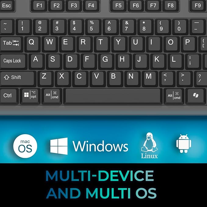 ADESSO Wireless Keyboard with Touchpad 104 Key Full Size USB Dongle Receiver Multi OS Support Works with MacOs System & Multimedia Hotkeys Volume Control with Scroll Wheel WKB-4450UB