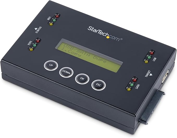 StarTech.com 1:1 Standalone Hard Drive and USB Thumb Drive Duplicator/Eraser, USB Flash and SATA HDD/SSD Disk Cloner/Copier and Wiper, Toolless Sanitizer, LCD Display, TAA Compliant (SU2DUPERA11)