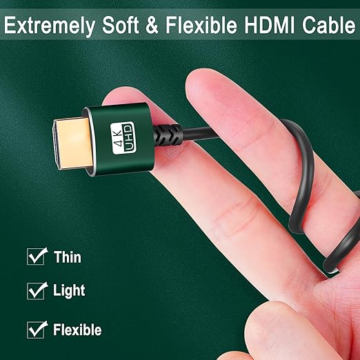 Slim HDMI Cable 30FT, Ultra Soft & Thin HDMI to HDMI Cord, Extreme Flexible & Skinny HDMI Wire Supports High Speed 4K@60Hz 18gbps 2160p 1080p