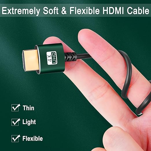 Slim HDMI Cables 1FT 5Pack, Ultra Soft & Thin HDMI to HDMI Cord, Extreme Flexible & Skinny HDMI Wire Supports High Speed 4K@60Hz 18gbps 2160p 1080p