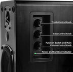 SINGING WOOD BT27 Active Powered Bluetooth Bookshelf Speakers for Studio Monitor TV Turntable Computer- 60 Watts RMS - Wood Grain Finish (Black)
