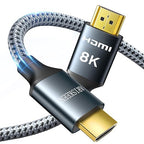 ARISKEEN 8K HDMI Cable 30FT, 48Gbps High Speed HDMI 2.1 Cable, 8K 60Hz, 4K 120Hz 144Hz Support for HDR 10, HDCP 2.2 2.3, eARC, DTS:X, Braided HDMI Cord Compatible with Laptop/HDTV/Monitor - 30 Feet