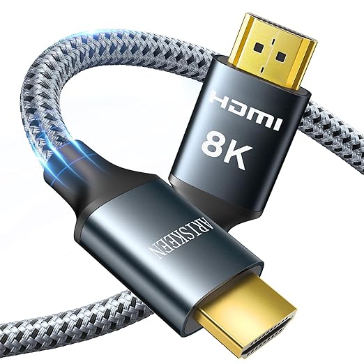 ARISKEEN 8K HDMI Cable 30FT, 48Gbps High Speed HDMI 2.1 Cable, 8K 60Hz, 4K 120Hz 144Hz Support for HDR 10, HDCP 2.2 2.3, eARC, DTS:X, Braided HDMI Cord Compatible with Laptop/HDTV/Monitor - 30 Feet