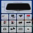 PORMIDO OEM 2K Rear View Mirror Camera,10" Mirror Dash Cam with Detached Front Backup Camera, Smart Full Touchscreen Rearview WDR Dashcam with Built-in GPS,64GB Card,Parking Monitor,Night Vision