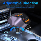Retractable Car Charger,5 in 1 Fast Car Phone Charger 90W,Bluetooth 5.3 FM Transmitter Adapter,Handsfree Call,2 Retractable Cables and USB Cars Chargers for iPhone 15/14/13 (Purplr)