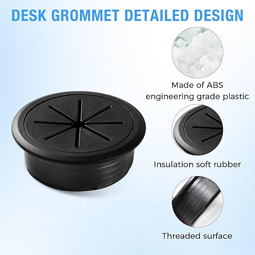 Desk Grommet 2-1/16" (53 mm), Desk Hole Cover for Cables White and Black, Cable Grommet ABS Plastic, Desk Hole Grommet for Office and Home Table Cable, Flexible Cable Cord Organizer-2 Pcs