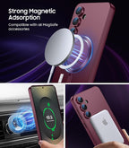 Magnetic for Samsung Galaxy S25 Plus Case [Compatible with MagSafe][Built-in Camera Lens Protector] Slim Soft Silicone Bumper Shockproof Metallic Luster Phone Shell (Burgundy)