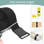 2In x 16Ft Cable Straps Heavy Duty With 15 Buckles, Black Hook and Loop Straps, Reusable Cable Ties for Organizer or Storage