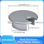 Desk Grommet 1-3/8" (35 mm), Desk Cord Hole Cover, Cable Grommet Metal Zinc Alloy Materilal, Desk Hole Grommet for Office and Home Table Cable, Detachable Cable Cord Organizer (Matte Silver 2 Pcs)