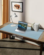 Leather Desk Pad Protector, Large Mat, Mouse Pad & Keyboard Cover - Non-Slip PU Leather Blotter - Office & Home (Light Blue, 48" x 17")