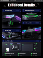 llano V10 Gaming Laptop Cooling Pad, RGB Laptop Cooler Stand with Powerful 4.72 Inch External Turbo Cooling Fan, Fast Cooling Computer 13-17.3in, Button Control, 3 Adjustable Stand, 4-Port USB C&A