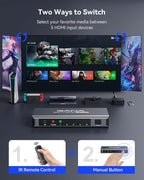 HDMI Switch 5 in 1 Out 4K@60Hz, GANA HDMI Splitter Switcher with Remote, Aluminum HDMI 2.0 Switch Box Hub for 3D, HDCP2.2, HDR, Compatible with Xbox, PS5/4/3,Fire Stick,Roku,Blu-Ray Player