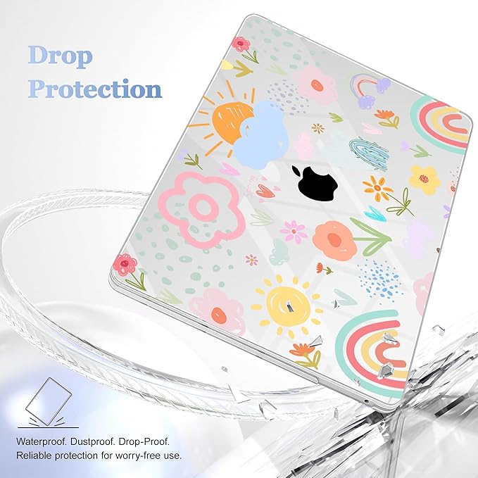 May Chen Case for MacBook Pro 13 inch M2 2023,2022,2021,2020 A2338 M1 A2251 A2289, Plastic Hard Shell Case for MacBook Pro 13" with Touch Bar Fits Touch ID, Rainbows Flowers