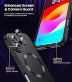Magnetic for iPhone 16 Case [Compatible with MagSafe][Built-in Camera Lens Protector] Slim Soft Silicone Bumper Shockproof Metallic Luster Phone Case (Black)