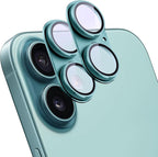 2 Pack Camera Lens Protector for iPhone 16 / iPhone 16 Plus,[Not Easy to Breakn ] AR Tempered Glass Strong Adsorption Metal Camera Cover Screen-Darkcyan
