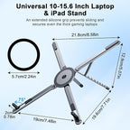 Foldable Laptop Stand for Desk, All-in-One Portable Holder for Laptop, Phone & Tablet with Magnetic Mount - 8-Angle Adjustable Aluminum with Non-Slip Base for 10-15.6" Laptops