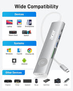 Acer USB C HUB Multiport Adapter, 7 in 1 USB-C to HDMI Adapter with 4K@60Hz, 100W PD, 5Gbps 2*USB-A 3.1, 1*Type-C 3.1, SD Card Reader Type C Dongle for iPhone 16/15, MacBook Pro/air, iPad, Acer