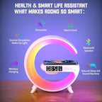Mini LED Table Lamp with 4-in-1 Wireless Charger, Night Light, Sunrise Alarm Clock, Bluetooth Speaker, Smart Atmosphere Table Lamp for Bedroom, Office, Home Decor (Black)