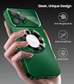 Magnetic for iPhone 12 Pro Max Case, Compatible with MagSafe, Built-in Camera Lens Protector, Logo View, Military Grade Drop Proof Phone Case Cover, Green